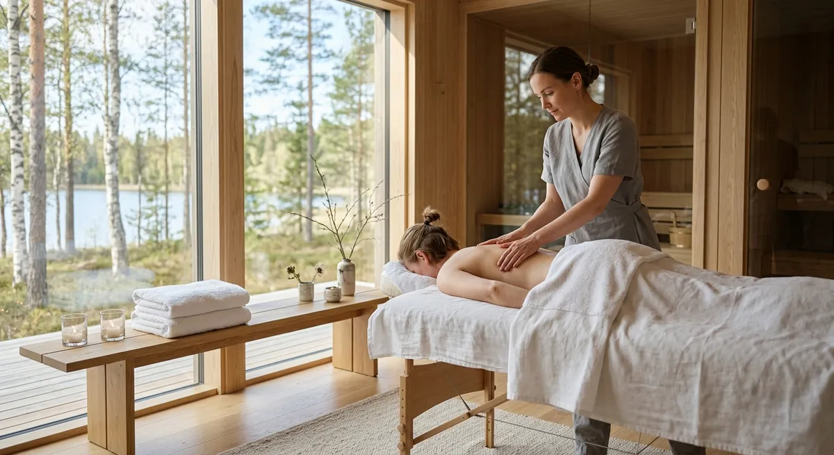 Afslappende massage i et lyst og moderne skandinavisk wellnesscenter